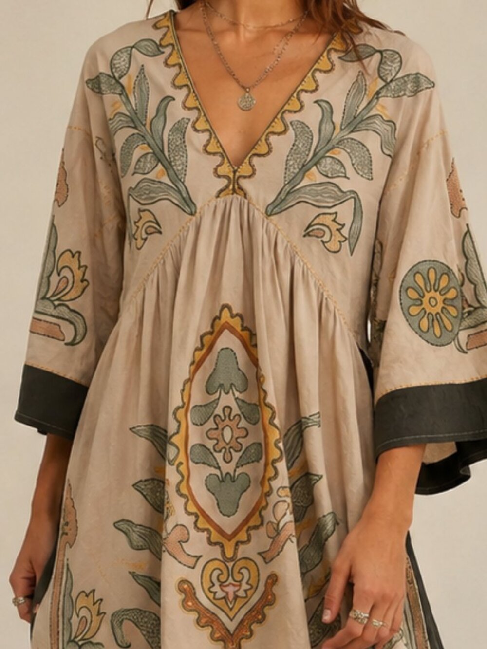 Sunday Up Embroidered Boho Midi Dress Size M Bell Sleeve